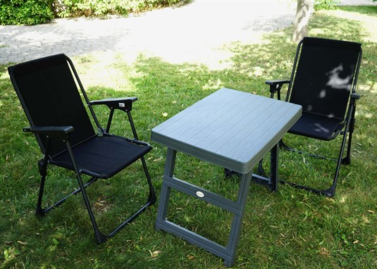 3'lü Set, Bardaklıklı Katlanır Kamp Sandalyesi 2 Adet + Katlanır Kamp Masası, Kamp Masası Seti