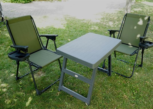 3'lü Set, Bardaklıklı Katlanır Kamp Sandalyesi 2 Adet + Katlanır Kamp Masası, Kamp Masası Seti