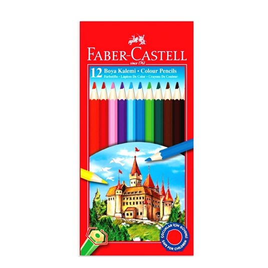 Faber Castell 12'Li Kuru Boya Kalemi, Karton Kutu Boya Kalemi 12 Renk