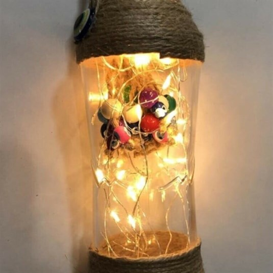 Işıklı Renkli Boncuklu Cam Şişe Dekoratif, Peri LED Biblo