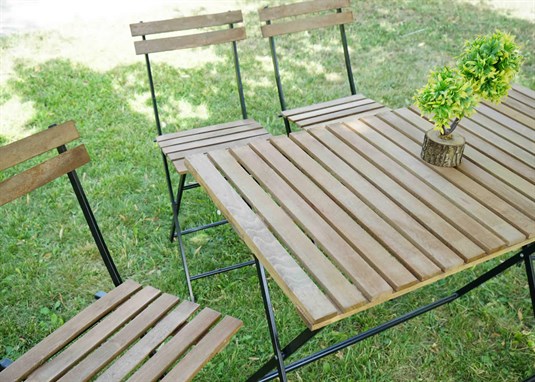 Katlanır Ahşap Bahçe Piknik Masa Sandalye 4 Kişilik Takım Set